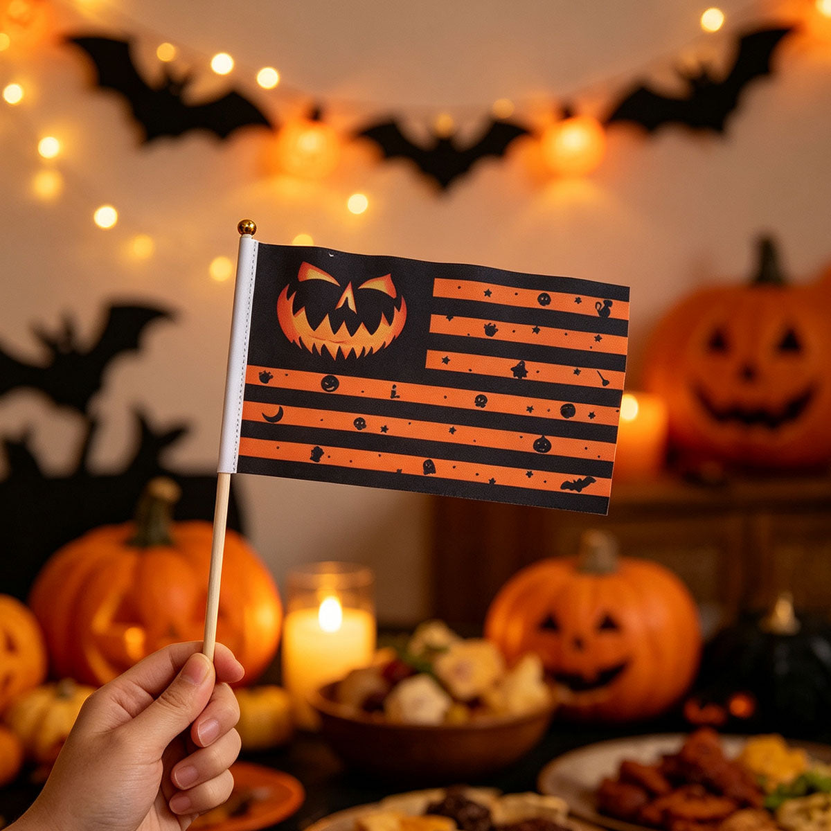 Halloween Flag Hand-held Stick Flags 5x8 Inch Pumpkin Smile Mini Flag Halloween 10 PcsMini Hand Held Stick Flags Halloween Party Decoration