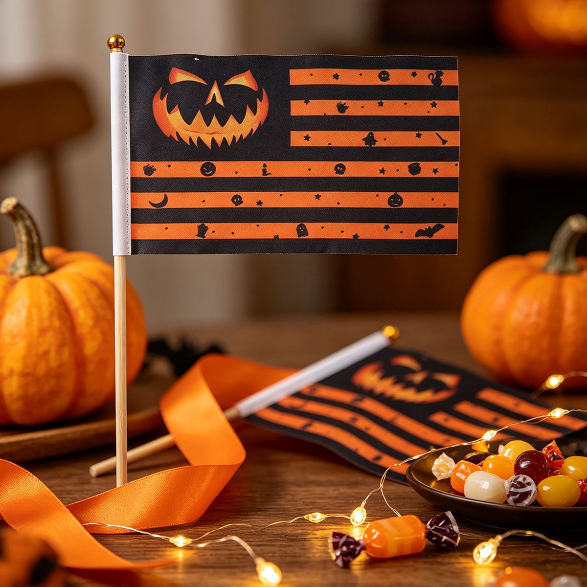Halloween Flag Hand-held Stick Flags 5x8 Inch Pumpkin Smile Mini Flag Halloween 10 PcsMini Hand Held Stick Flags Halloween Party Decoration