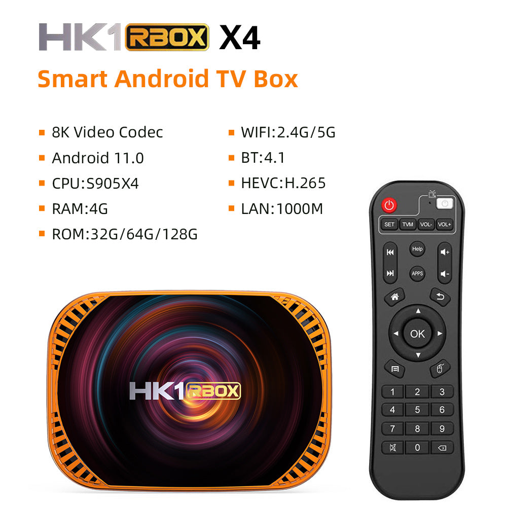 New HK1 RBOX‑X4 Smart Set‑Top‑Box, Amlogic S905X4 64‑Bit Quad‑Core, Android 11.0, 8K UHD, H.265 HEVC, Dual‑Band WiFi & Bluetooth IPTV Media Player