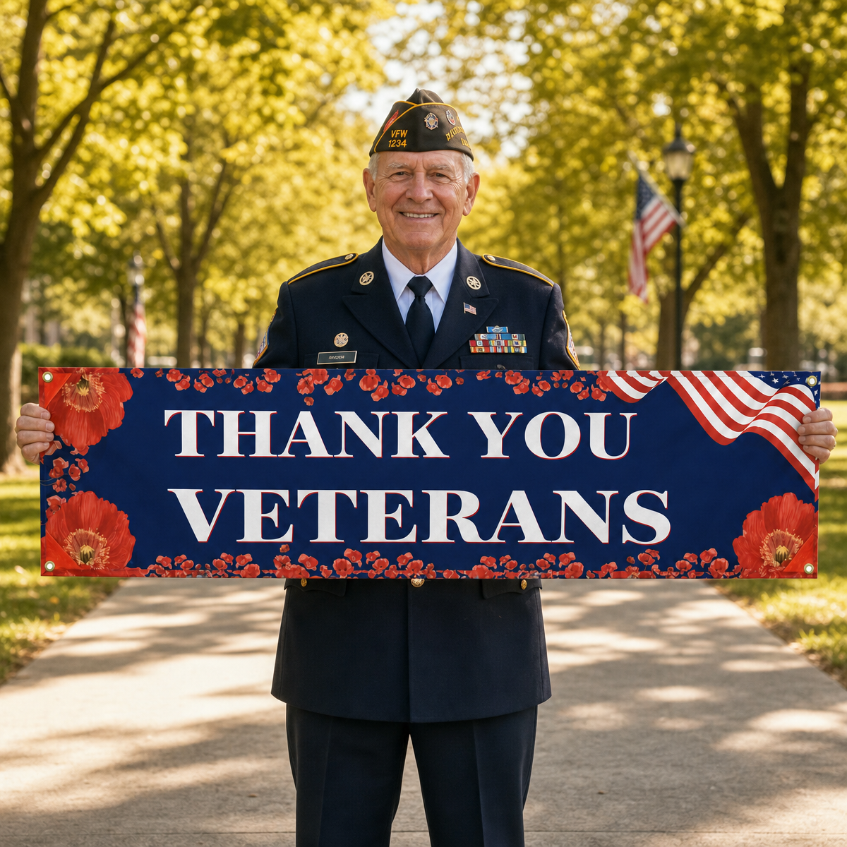Veterans Day Flag 1.5x 6.5Ft Larger Thank You Veteran Flag Outdoor Banner Outdoor Hanging Decoration Memorial Day, Fourth of July, Veterans Day Patriotic Decorative Flag with Brass Grommets