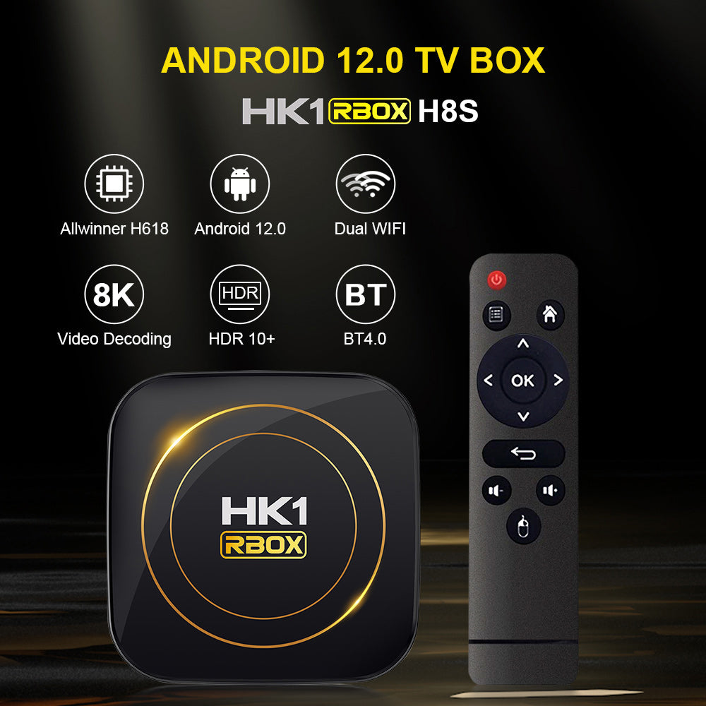 HK1 RBOX‑H8S Allwinner H618 Android12.0 TV‑Box Quad‑Core 4K UHD Dual‑Band WiFi BT4.0 Streaming Player