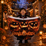 Halloween Flags Outdoor Bunting Fan Flag Happy Halloween Bunting Flag Ghost Pumpkin Half Fan Banner Decoration for Holiday Indoor Outdoor Yard Decoration, (2Pcs) 1.5 x 3 ft