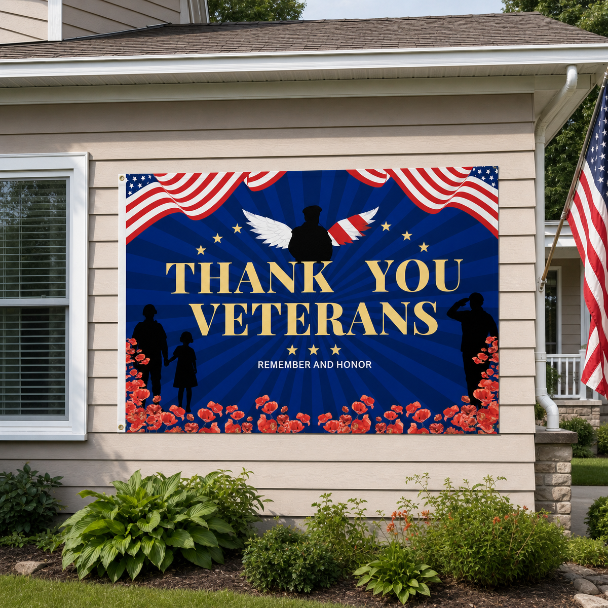 Veterans Flag 3x5 Ft Outdoor, Thank You Veterans Patriotic Flag, American Veteran Banner for Yard, Garden, Porch Decor