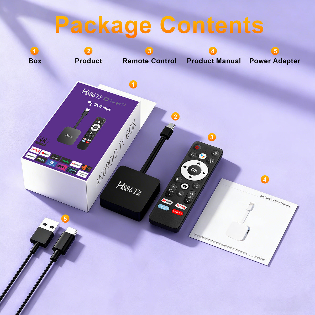 2026 New Arrival HS86 T2 Smart TV Stick, Rockchip RK3518 64‑Bit Quad‑Core, Android 14, 4K UHD, Dual‑Band WiFi 6, 2GB RAM 16GB ROM Portable Streaming Set‑Top‑Box