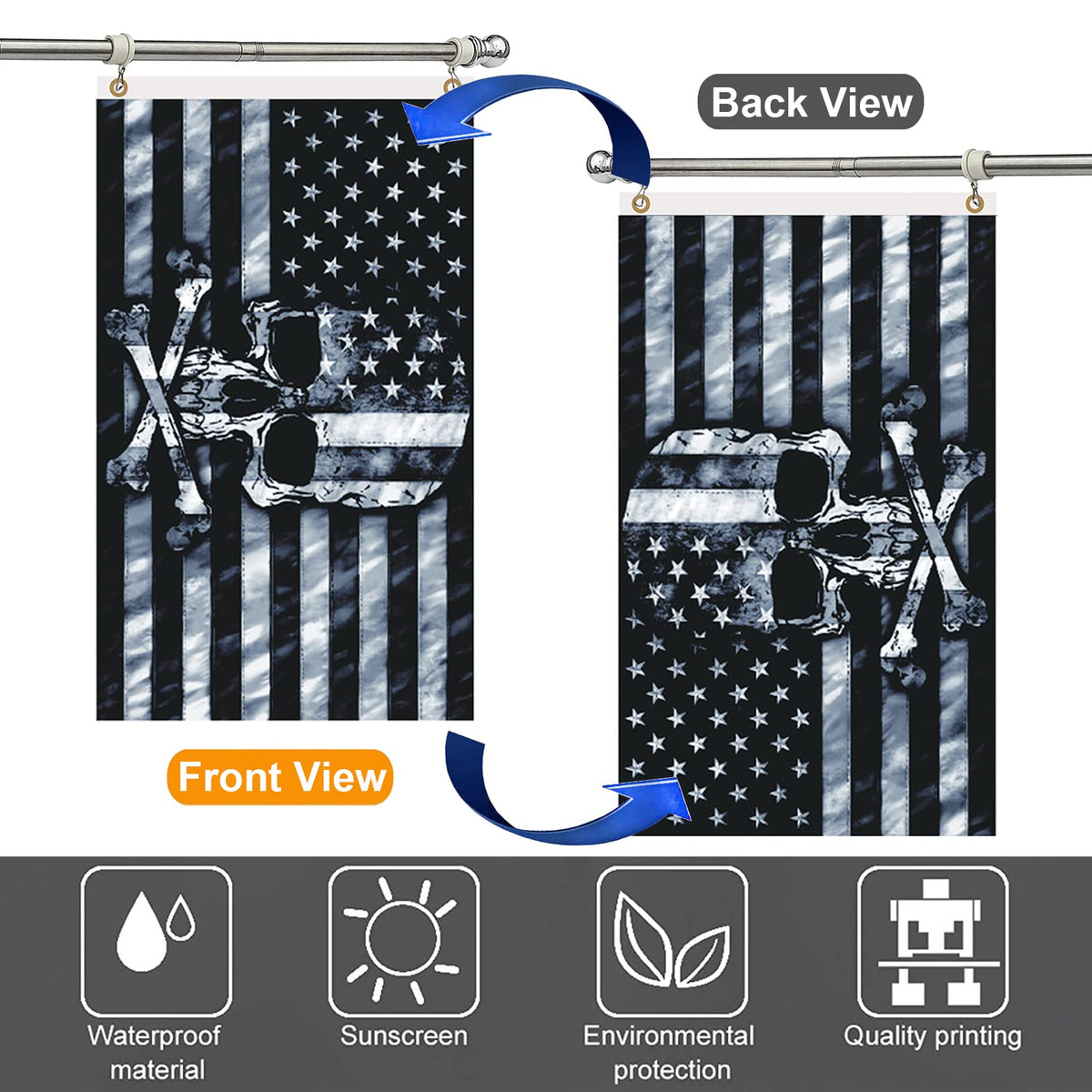 Skull and Crossbones Flag 3x5 Feet, Funny American Pirate Skull Flag, Double Sided Black White Grey Banner, Fade Proof Outdoor Decor for Man Cave Garage Wall