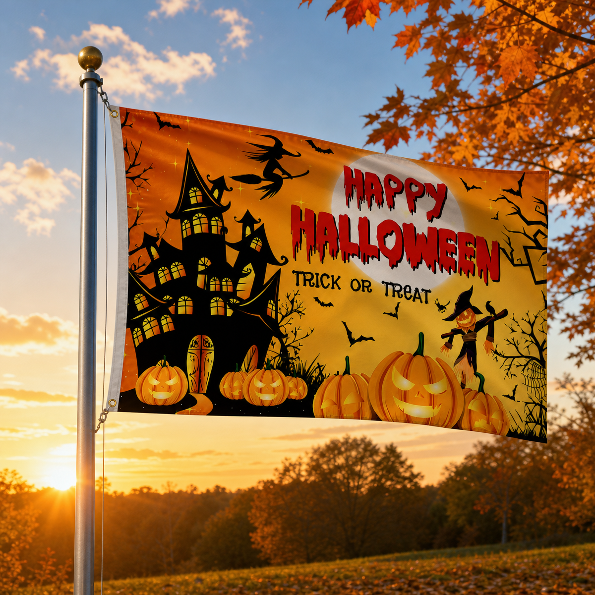 Halloween Flag Outdoor Magic Themed Halloween Yard Flag 3x5 Ft, Spooky Witch Magic Decorative Garden Banner for Outdoor Yard Lawn Porch