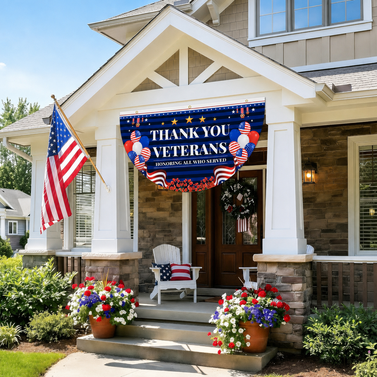 Veteran Flag Outdoor Memorial Day Flags 1.5 x 3 ft Thank You Veteran Patriotic Flag Bunting Non Pleated Fan American Military Banner for 4th of July Yard 250th Anniversary Garden Outdoor (2Pcs)