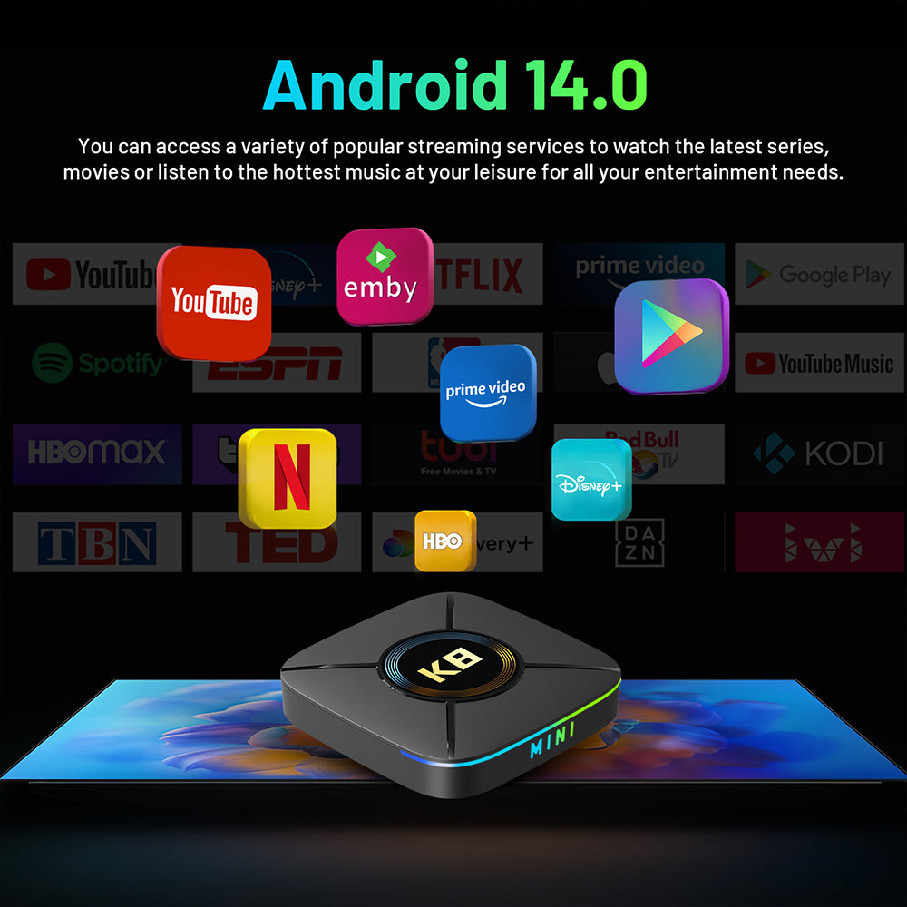 New HK1 RBOX‑K8 MINI Smart Set‑Top‑Box, RK3518 64‑Bit Quad‑Core, Android 14, 4K UHD, Dual‑Band WiFi 6, Bluetooth, 2GB 16GB Storage TV Stick