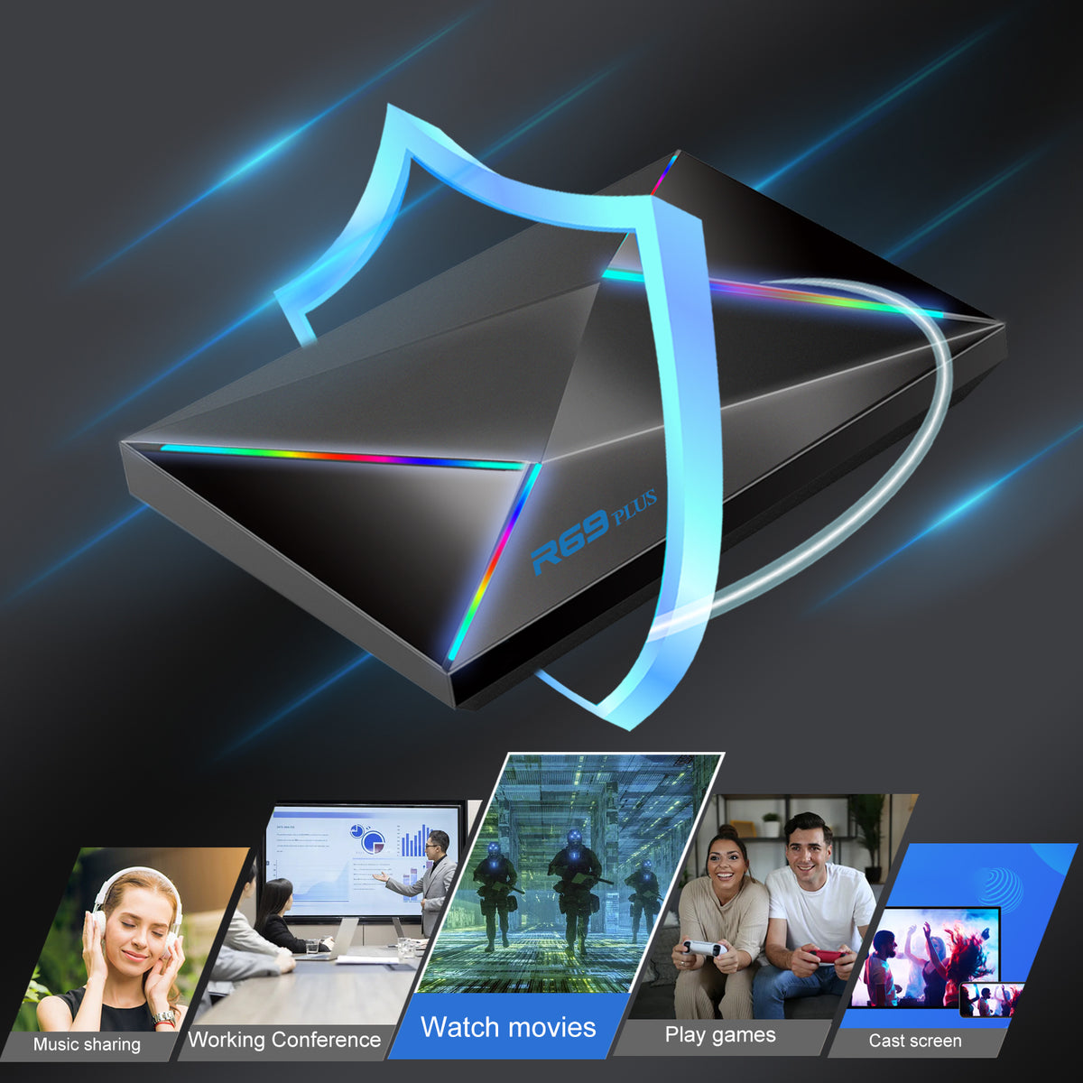 New R69 Plus Smart TV Box, Android 14 OS H728 Processor, 2.4G/5GHz Dual Band‑WiFi, 4K 8K Ultra‑HD Video Player Android Set‑Top Box