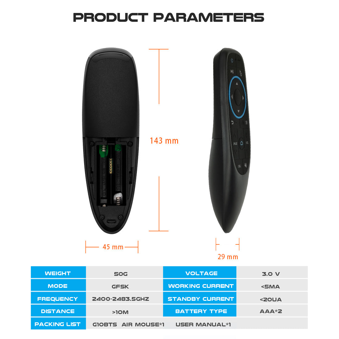 G10BT BT5.0 Air Mouse Remote Control, Six-Axis Gyroscope Sensing IR Learning Remote, Universal Wireless Controller for Smart TV, PC, Set Top Box