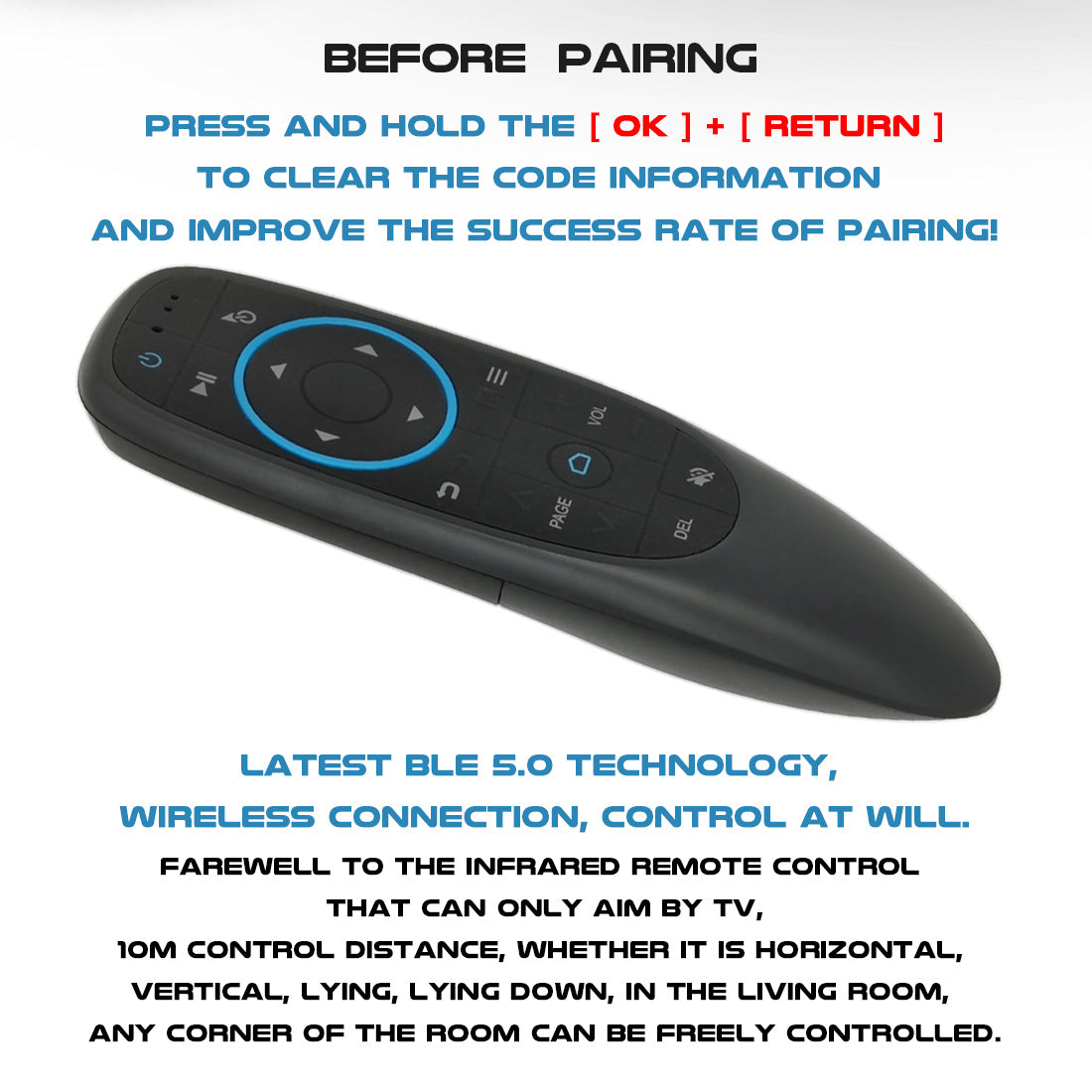 G10BT BT5.0 Air Mouse Remote Control, Six-Axis Gyroscope Sensing IR Learning Remote, Universal Wireless Controller for Smart TV, PC, Set Top Box