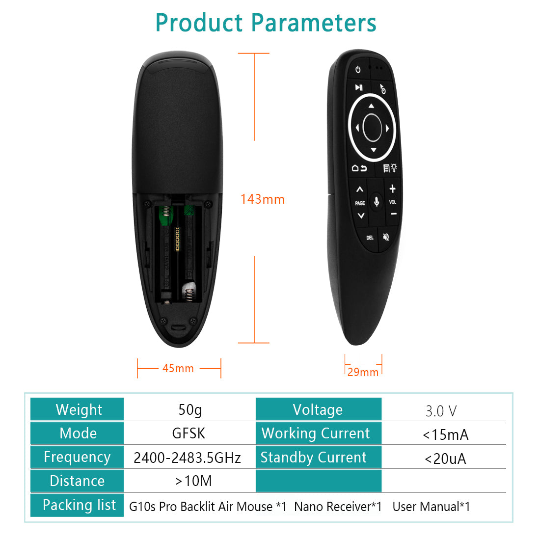 G10S PRO 2.4G Wireless Air Mouse, Backlit Mini Keyboard with Six-Axis Gyroscope, Universal Remote Control with Voice Search