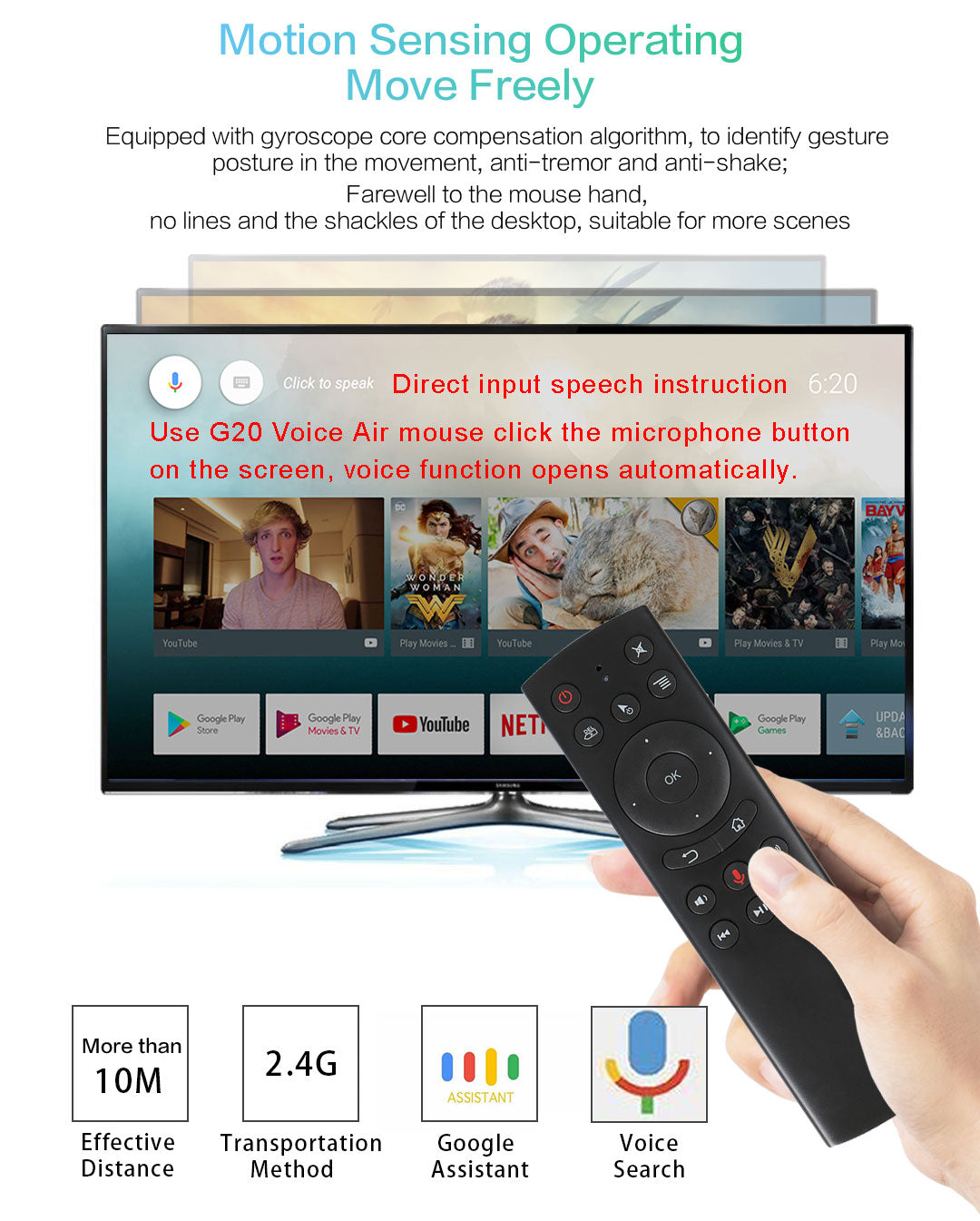 G20S 2.4G Wireless Air Mouse Remote, Google Voice Control, Motion‑Sensing Universal Remote Control for Android TV Box, PC