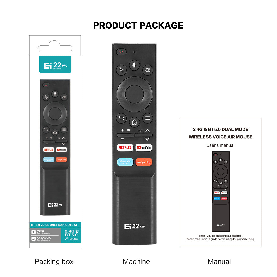 G22 PRO Air Mouse Remote, 6‑Axis Gyroscope, Voice Control, 2.4G Wireless Remote for Android TV Box, Smart Projector