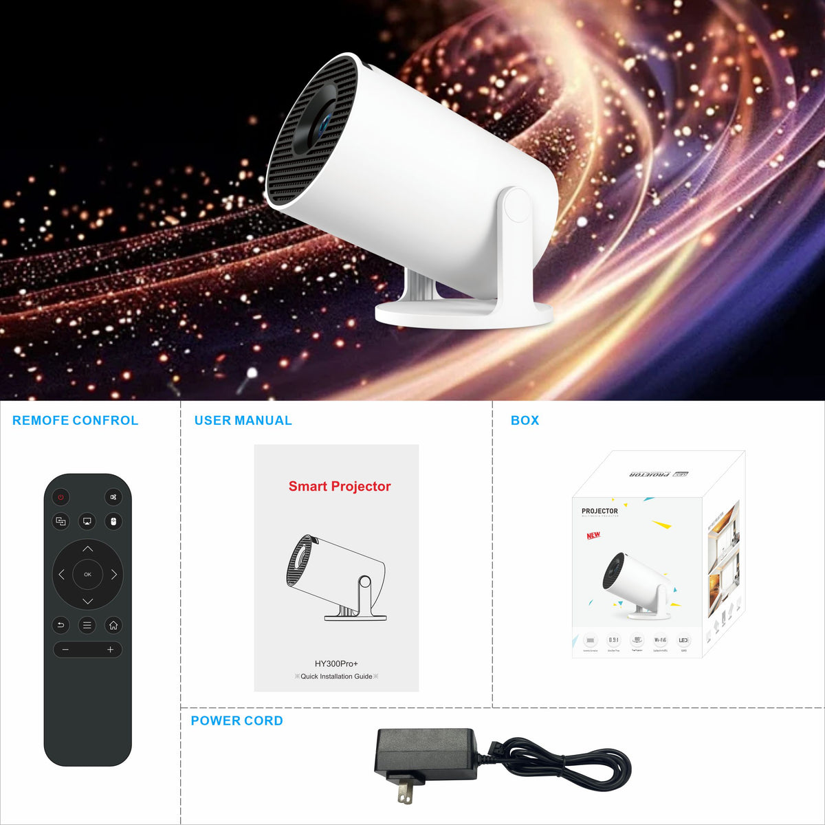 New HY300 PRO Portable Mini Projector, Smart Android Projector, Wireless Screen Mirroring for Indoor Home Theater Entertainment