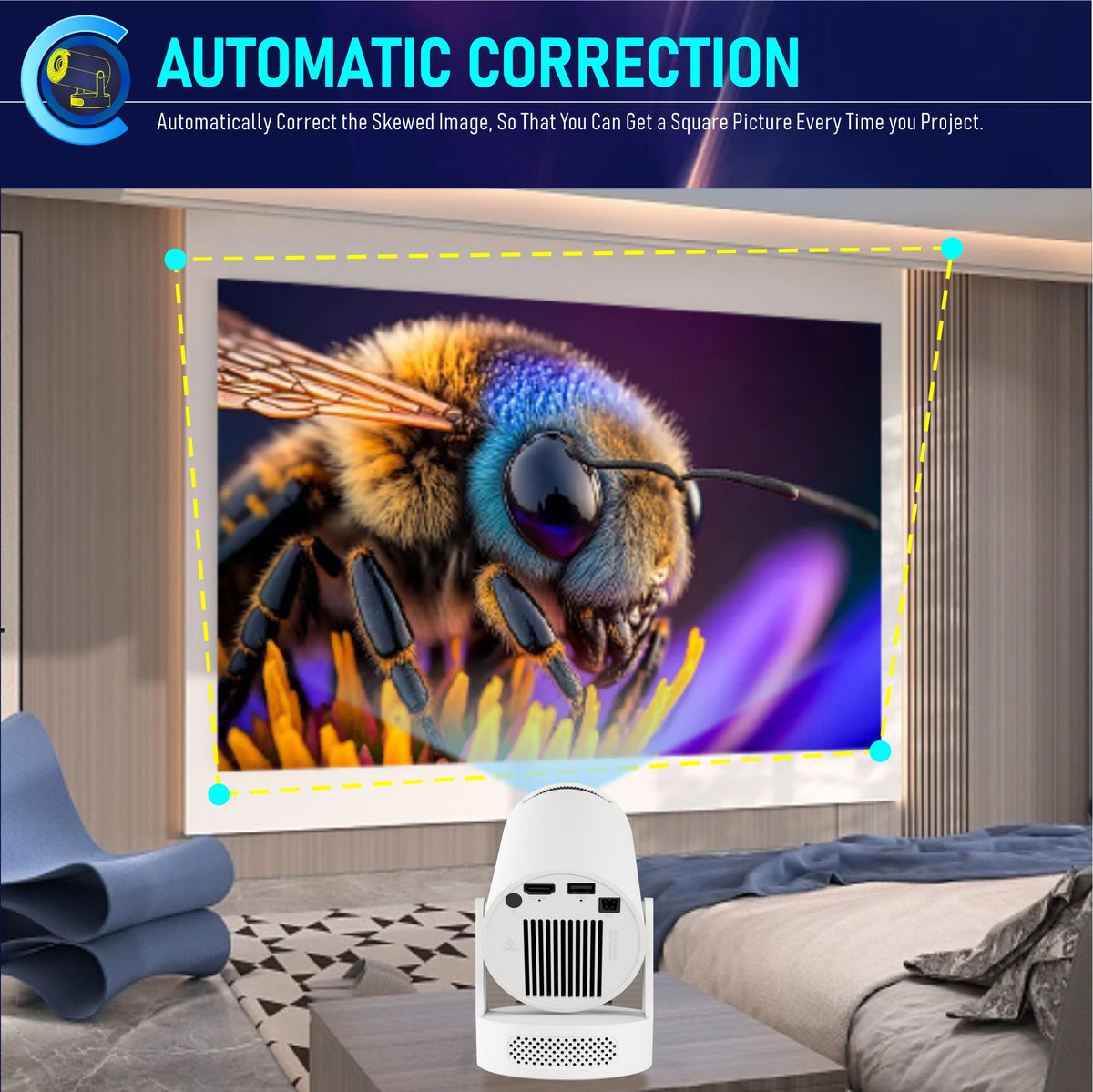 HY300 Ultra Pro Mini Projector, 4K Resolution, 170 Lumens, WiFi 6 Wireless Screen Casting, Portable Home Theater Projector