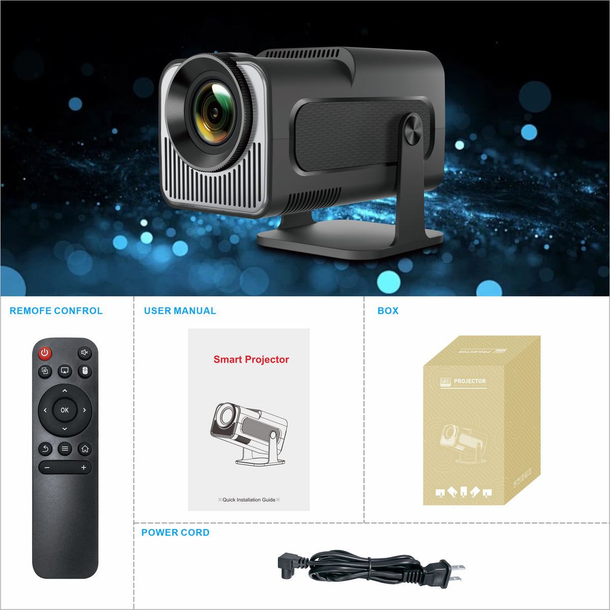 New HY320 Mini Portable Projector, 720P HD Smart Android 13 Projector, Built‑in WiFi & Bluetooth, Home Cinema Movie Projector for Indoor Entertainment