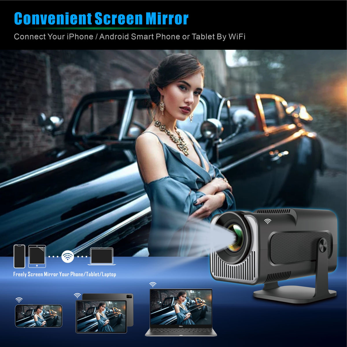 New HY320 Mini Portable Projector, 720P HD Smart Android 13 Projector, Built‑in WiFi & Bluetooth, Home Cinema Movie Projector for Indoor Entertainment