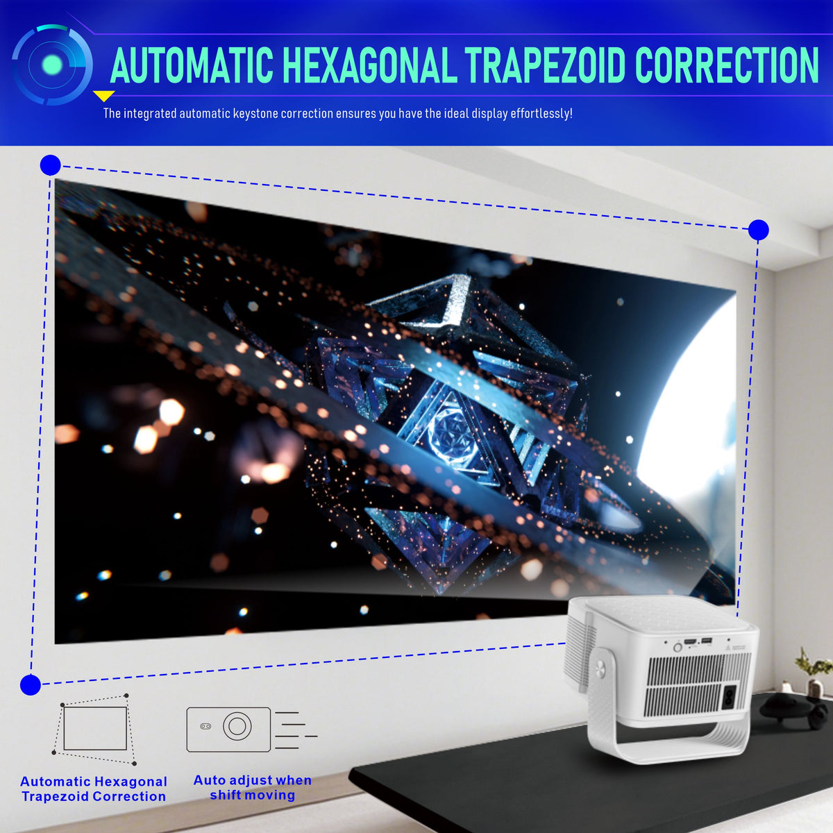 Newest HY350 Max Portable Smart Projector, Native 1080P Resolution, Android 14 GTV System, 4K Video Supported, Indoor Home Theater Movie Projector