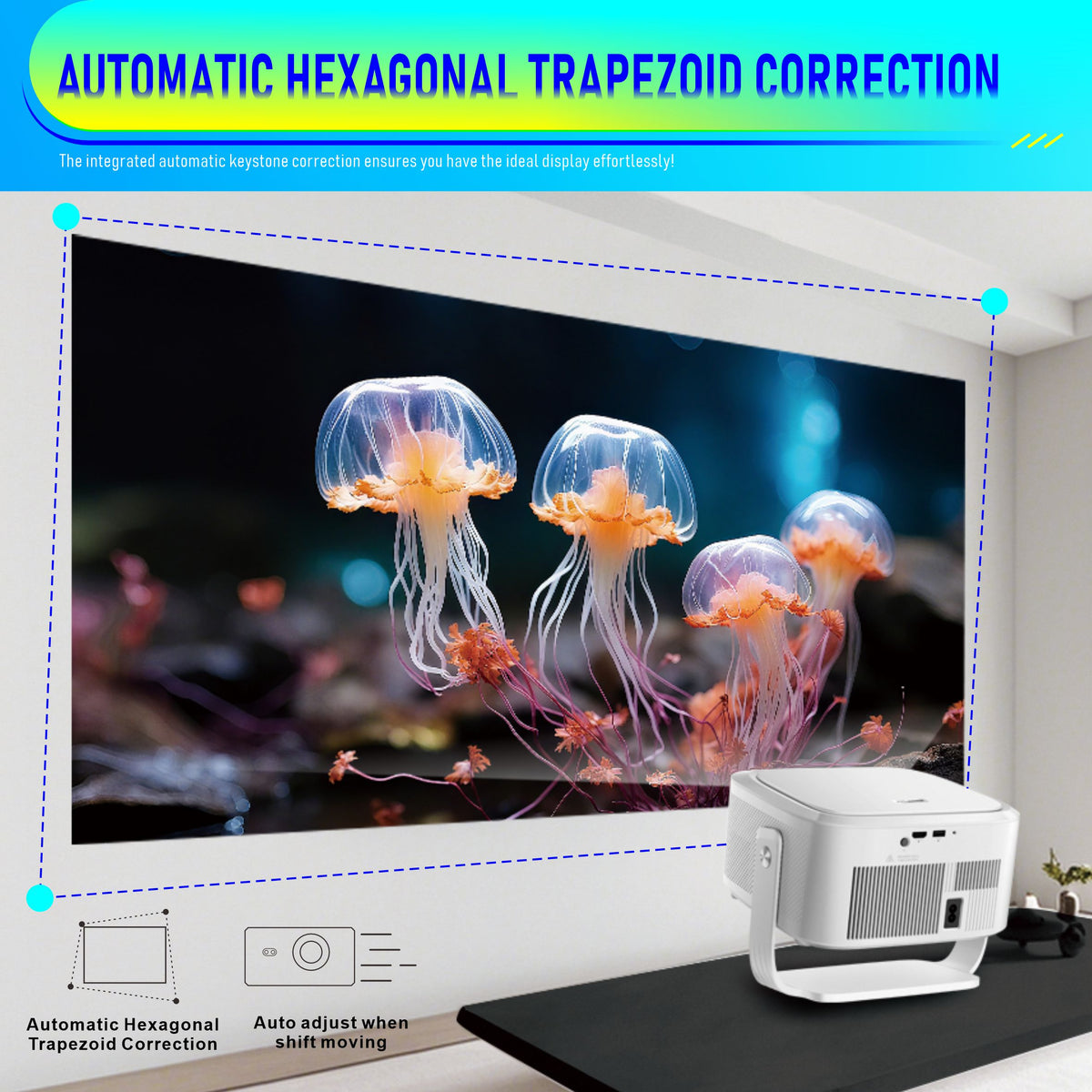 HY450max Smart Android Projector, 2GB RAM Portable Video Projector, Home Theater & Outdoor Movie Projector for Business and Indoor‑Outdoor Entertainment