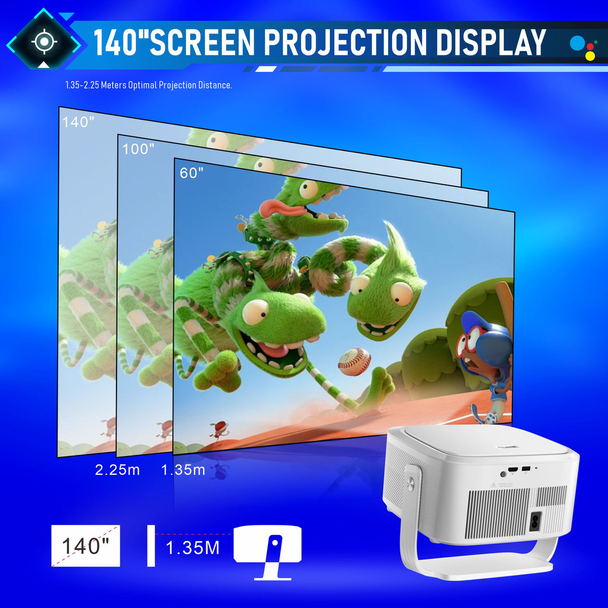 1080P HD Projector, 800 ANSI Lumens, HY450MAX-GTV with Built-in Google TV Dongle, 10W HiFi Speaker, WiFi Wireless Home Theater Projector