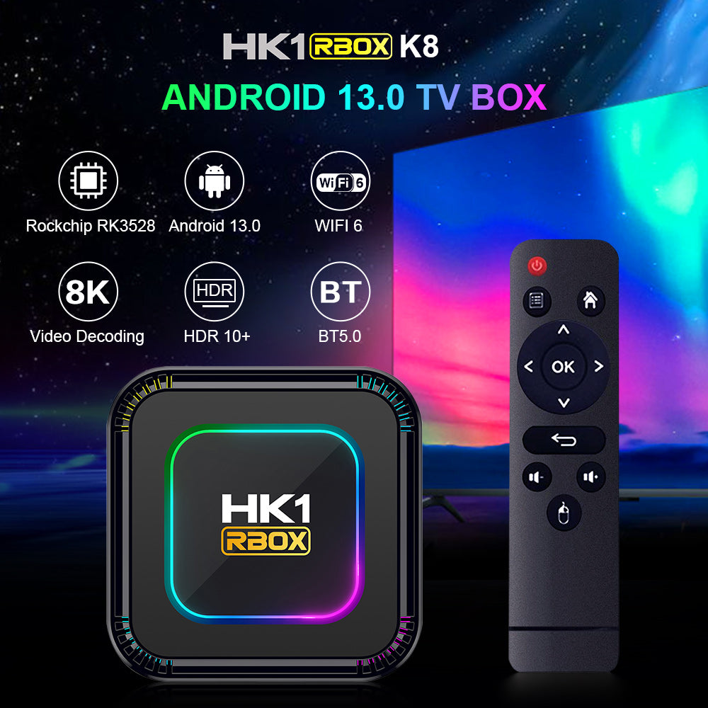 New HK1 RBOX‑K8 Smart IPTV Set‑Top‑Box, Rockchip RK3528 64‑Bit Quad‑Core, Android 13.0, WiFi 6 Bluetooth 5.0+, 4K UHD Home TV Box