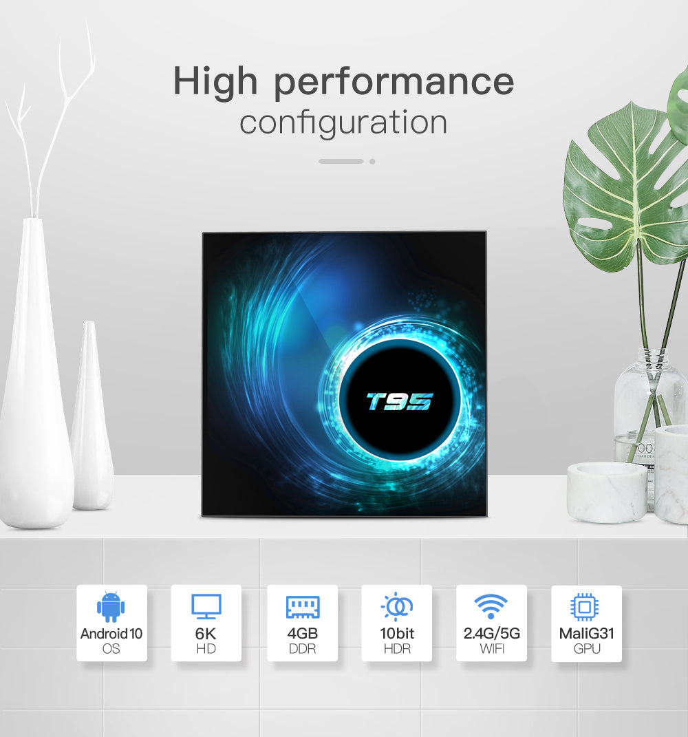 T95 Smart Android 10 TV Box, Allwinner H616 Quad‑Core, 4GB RAM 32GB/64GB ROM, 4K 6K Ultra‑HD IPTV Streaming Set‑Top‑Box