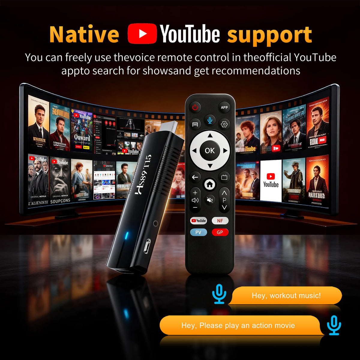 2026 New HS89 T15 Smart ATV TV Stick, Rockchip RK3539 Quad‑Core, Android 14 TV‑System, 2GB RAM 16GB/32GB ROM, WiFi 6, Bluetooth, 4K UHD Streaming Set‑Top‑Box