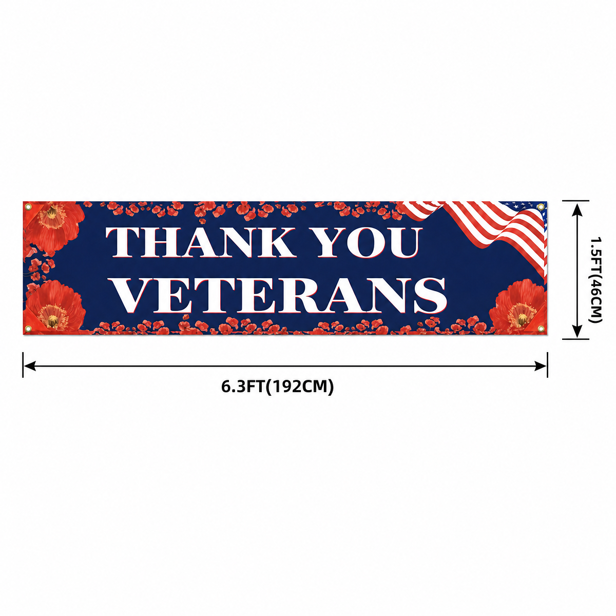 Veterans Day Flag 1.5x 6.5Ft Larger Thank You Veteran Flag Outdoor Banner Outdoor Hanging Decoration Memorial Day, Fourth of July, Veterans Day Patriotic Decorative Flag with Brass Grommets