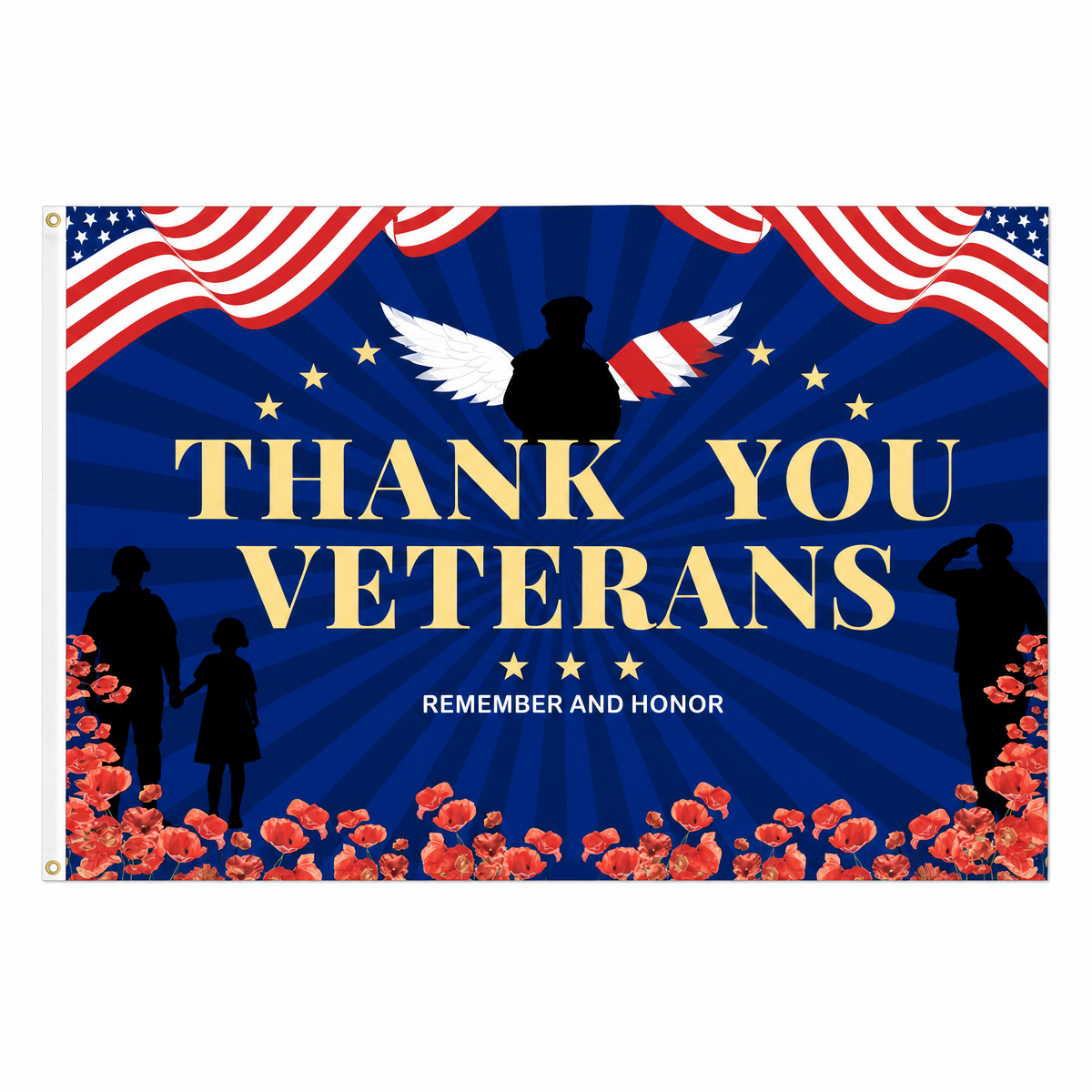 Veterans Flag 3x5 Ft Outdoor, Thank You Veterans Patriotic Flag, American Veteran Banner for Yard, Garden, Porch Decor