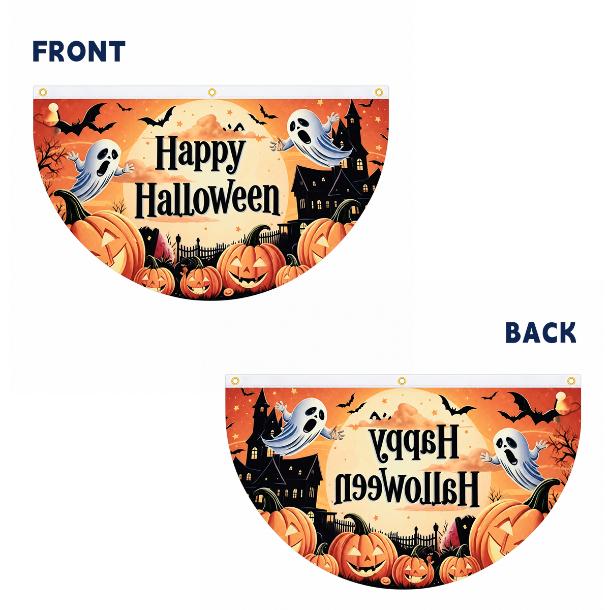 Halloween Flags Outdoor Bunting Fan Flag Happy Halloween Bunting Flag Ghost Pumpkin Half Fan Banner Decoration for Holiday Indoor Outdoor Yard Decoration, (2Pcs) 1.5 x 3 ft