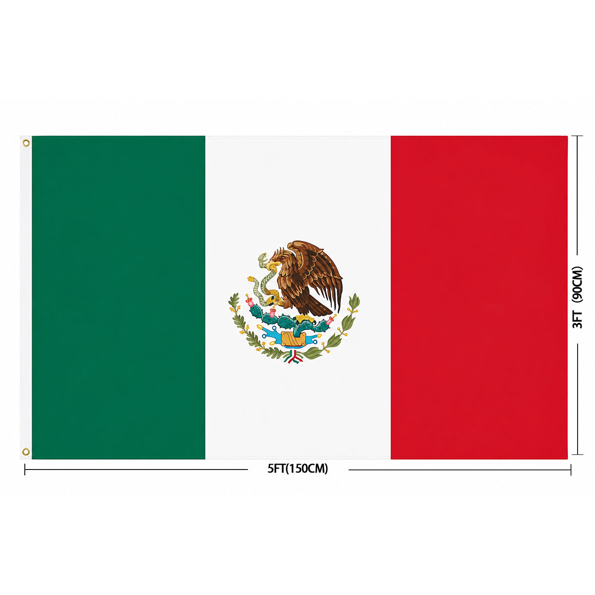 3x5 FT Double‑Sided Mexico National Flag, Heavy‑Duty Polyester Mexican Flag with Canvas Header, 4‑Row Stitched Hem and Rust‑Proof Brass Grommets for Outdoor