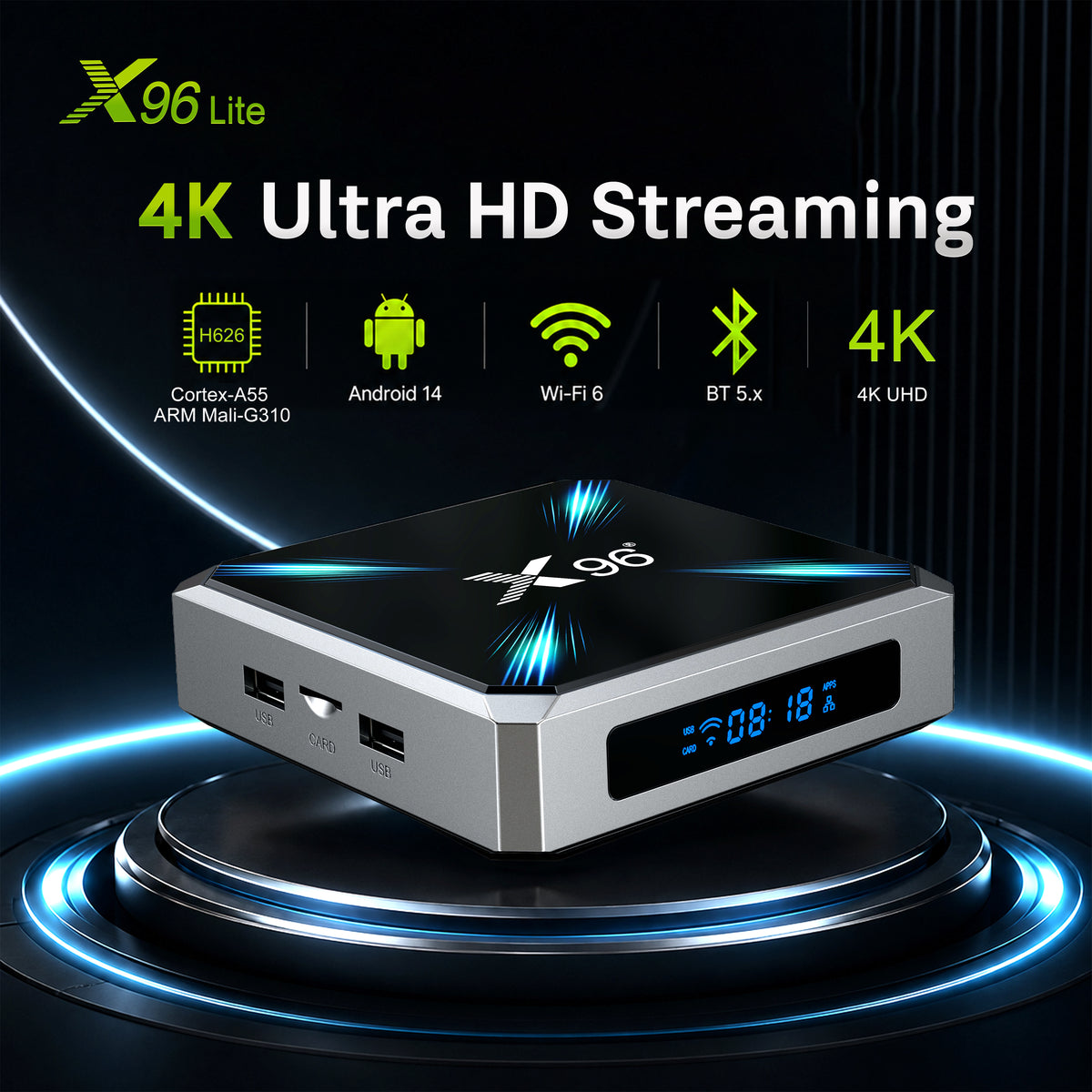 Android 14 Smart TV Box, X96 Lite, Allwinner H626, 2GB+16GB Storage, Dual‑Band 2.4G/5G WiFi 6, Streaming Media Player Set‑Top Box