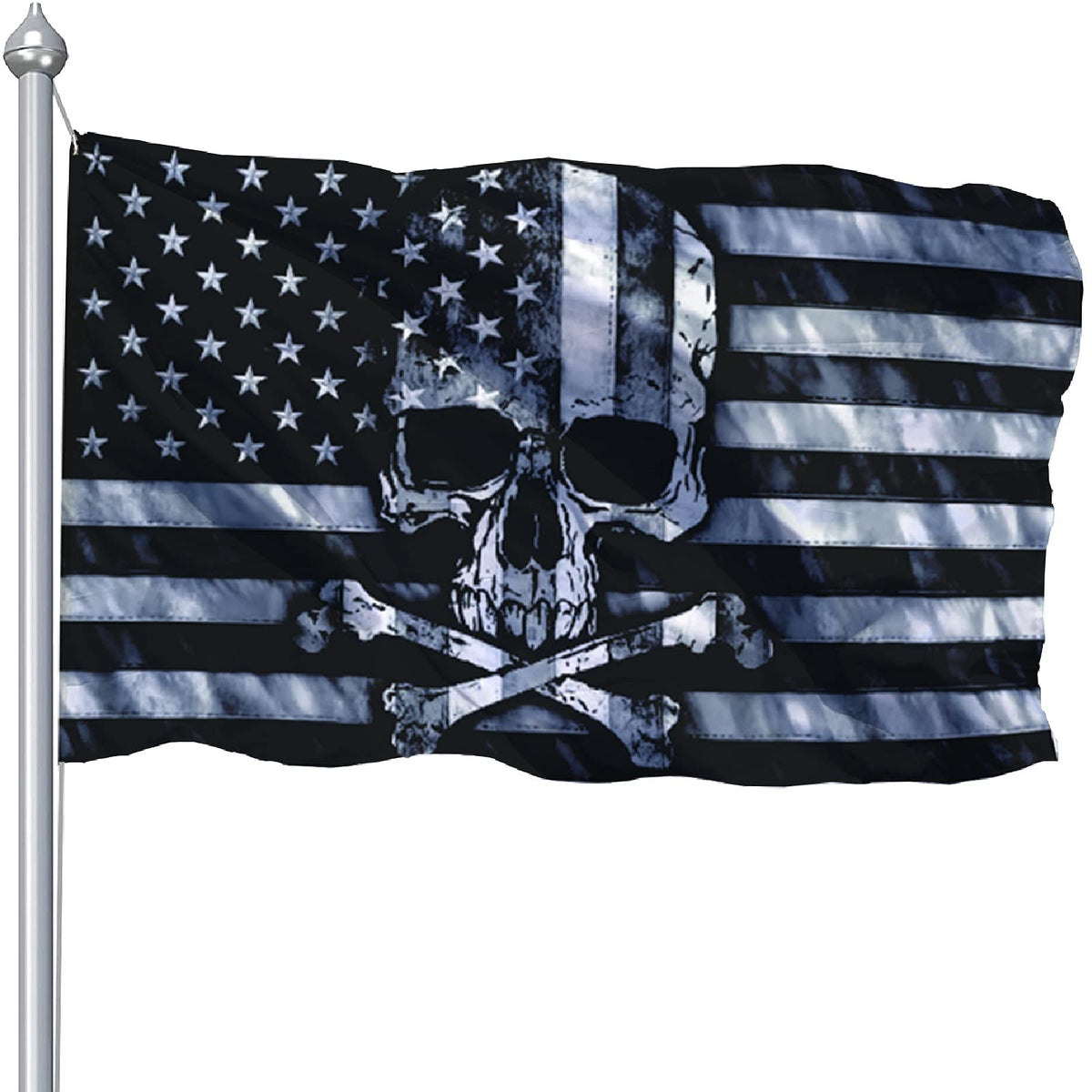 Skull and Crossbones Flag 3x5 Feet, Funny American Pirate Skull Flag, Double Sided Black White Grey Banner, Fade Proof Outdoor Decor for Man Cave Garage Wall