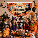 Halloween Flags Outdoor Bunting Fan Flag Happy Halloween Bunting Flag Ghost Pumpkin Half Fan Banner Decoration for Holiday Indoor Outdoor Yard Decoration, (2Pcs) 1.5 x 3 ft