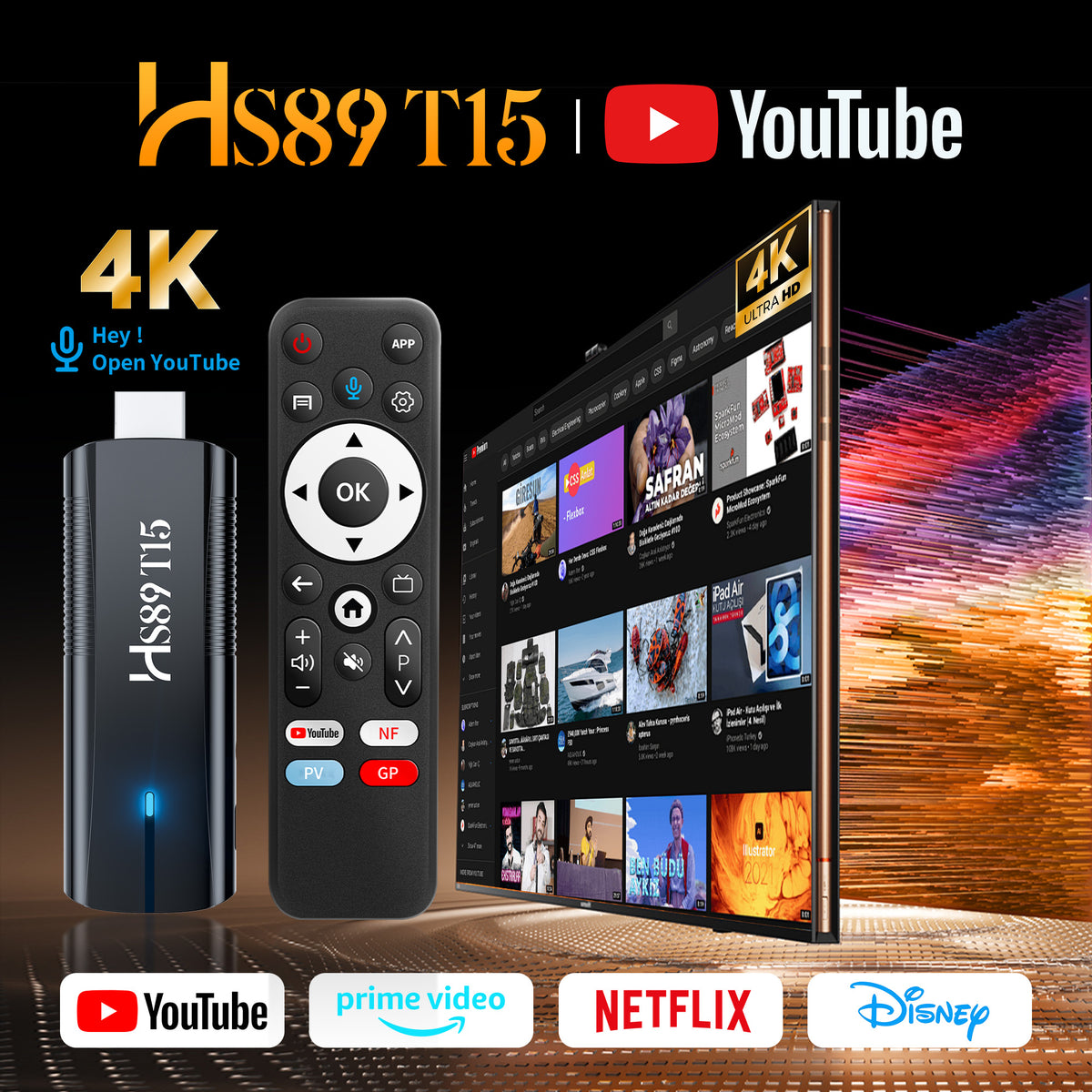 2026 New HS89 T15 Smart ATV TV Stick, Rockchip RK3539 Quad‑Core, Android 14 TV‑System, 2GB RAM 16GB/32GB ROM, WiFi 6, Bluetooth, 4K UHD Streaming Set‑Top‑Box