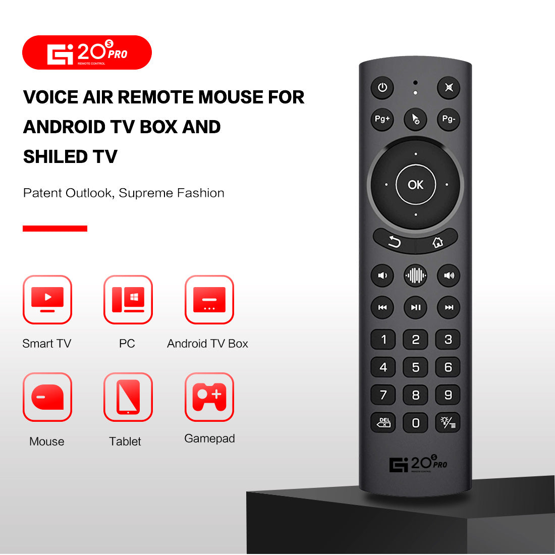 G20S PRO Air Mouse Remote Control, 2.4G & Bluetooth 5.0 Dual‑Mode, Voice Control, Backlit Keys, 4‑Way Volume Buttons for Android TV Box, Smart Projector, PC