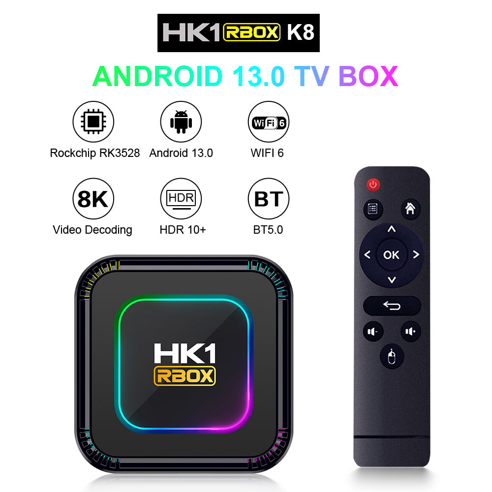 New HK1 RBOX‑K8 Smart IPTV Set‑Top‑Box, Rockchip RK3528 64‑Bit Quad‑Core, Android 13.0, WiFi 6 Bluetooth 5.0+, 4K UHD Home TV Box