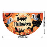 Halloween Flags Outdoor Bunting Fan Flag Happy Halloween Bunting Flag Ghost Pumpkin Half Fan Banner Decoration for Holiday Indoor Outdoor Yard Decoration, (2Pcs) 1.5 x 3 ft
