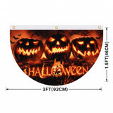 Halloween Flags Outdoor Bunting Fan Flag Happy Halloween Bunting Flag Ghost Pumpkin Half Fan Banner Decoration for Holiday Indoor Outdoor Yard Decoration, (2Pcs) 1.5 x 3 ft